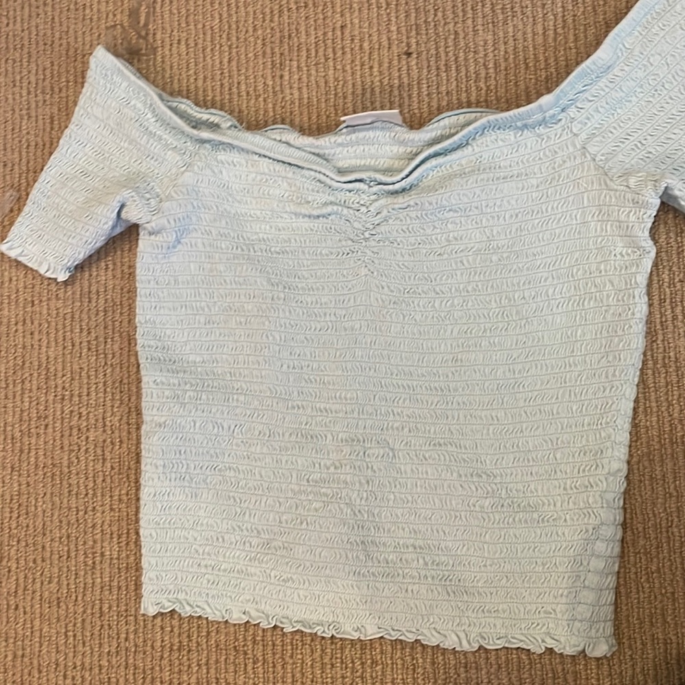 Light blue ruffled off the shoulder crop top